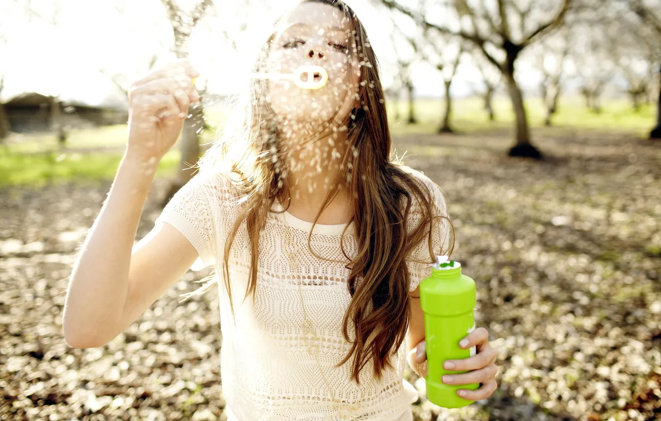 Photo wallpaper summer, girl, bubbles, mood