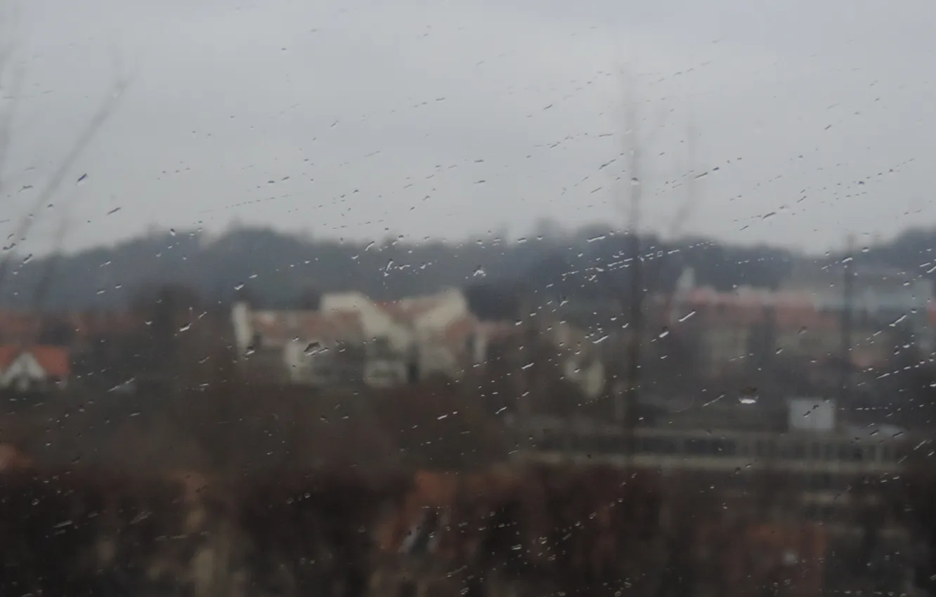 Photo wallpaper drops, the city, rain