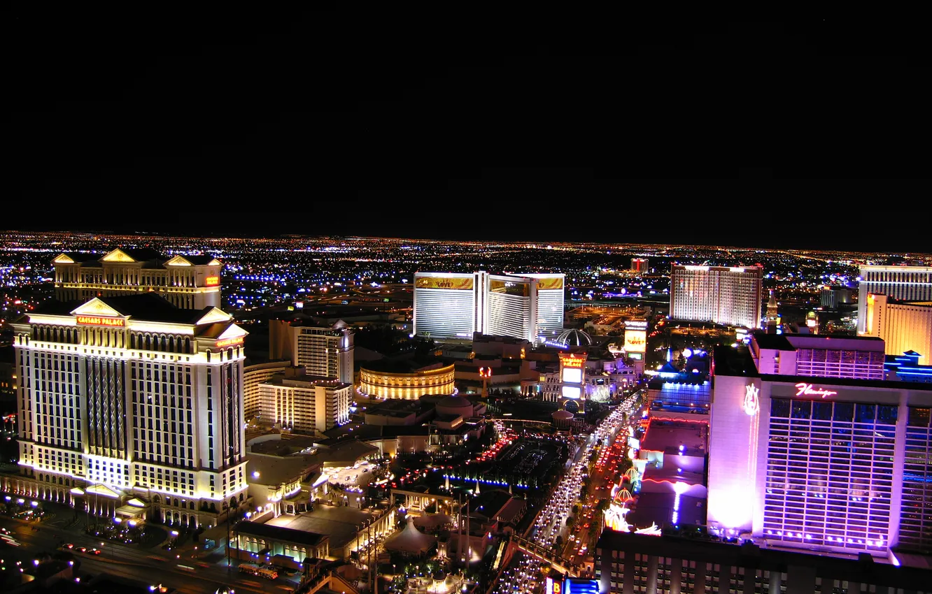Photo wallpaper night, road, Vegas, cars., hotels, Las