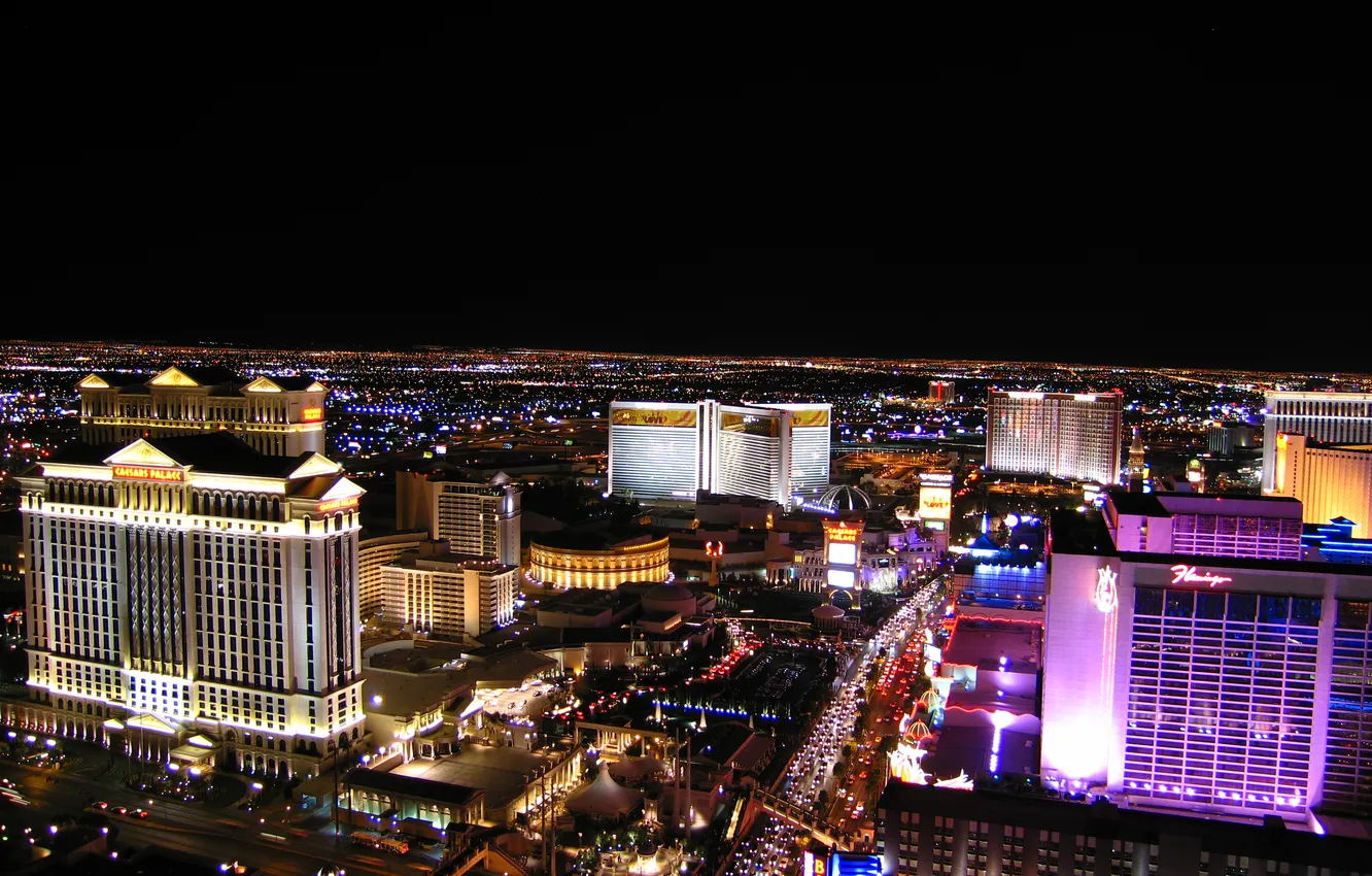 Photo wallpaper road, night, the hotel, Vegas, cars., Las