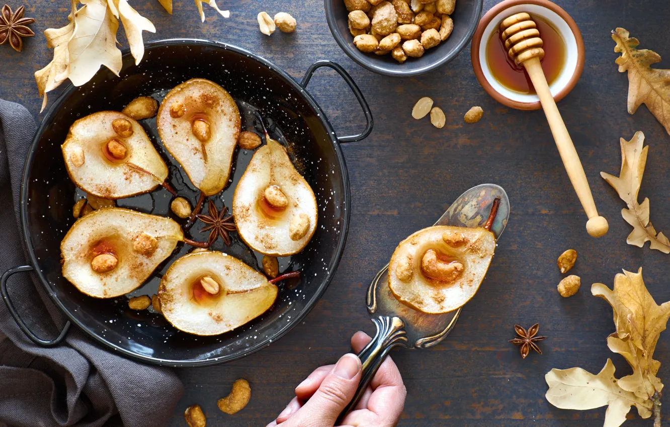 Photo wallpaper honey, nuts, pear, dessert, peanuts, cashews