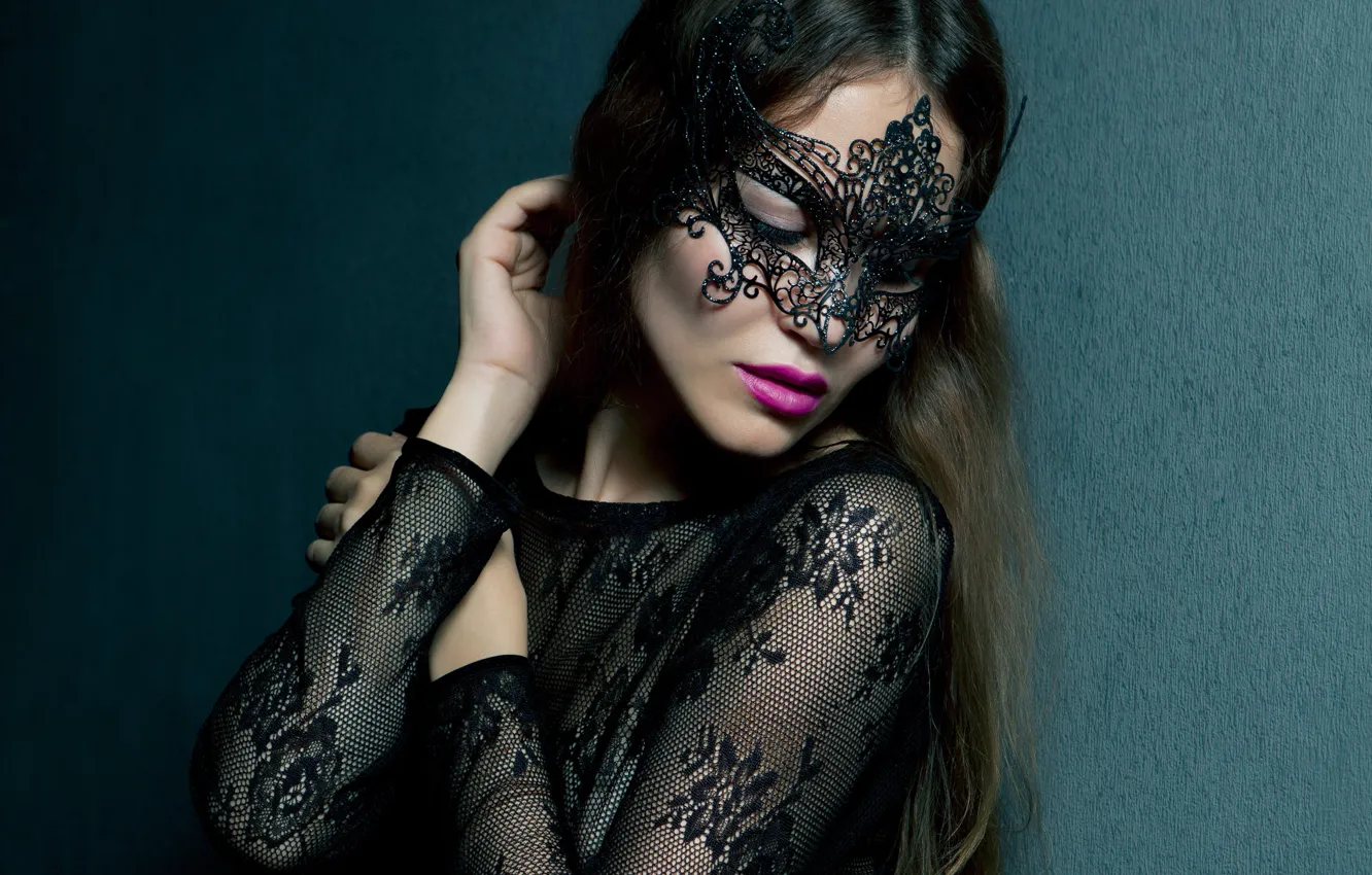 Photo wallpaper girl, face, model, makeup, lipstick, mask