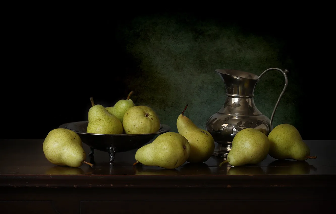 Photo wallpaper style, pitcher, fruit, still life, pear