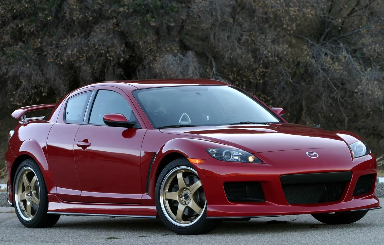 Photo wallpaper Road, Red, Trees, Mazda rx8