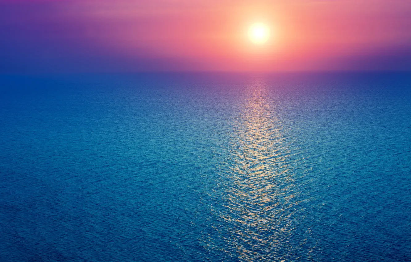 Photo wallpaper sea, the sky, the sun, dawn, horizon