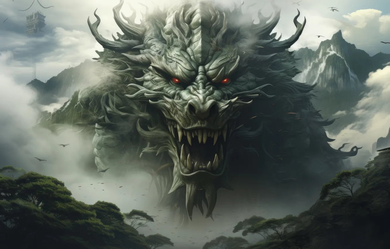 Photo wallpaper fantasy, landscape, style, mountain, scene