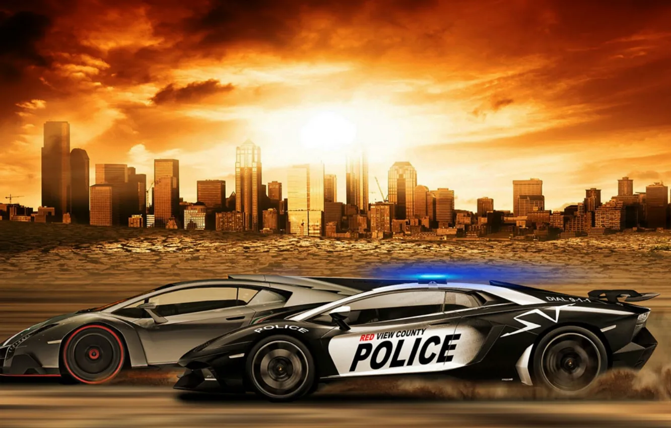 Photo wallpaper Lamborghini, Games, Police, Aventador, Supercar, Need For Speed, Veneno, Rivals