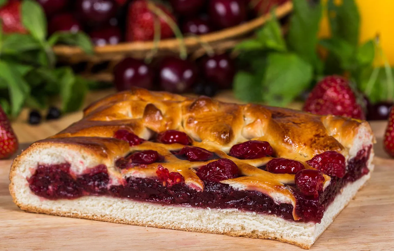 Photo wallpaper cherry, food, strawberry, pie, cakes, sweet