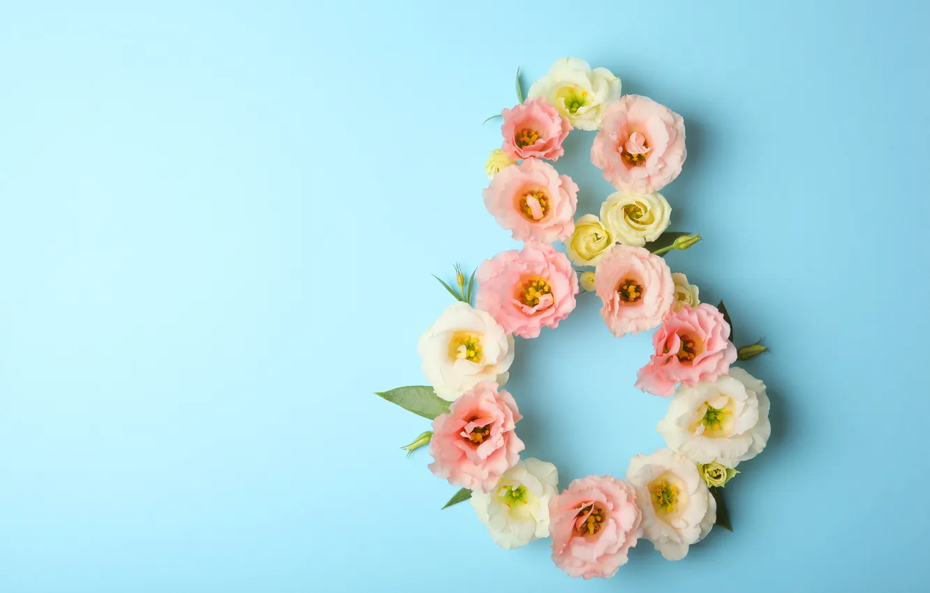 Photo wallpaper flowers, figures, March 8, flowers, spring, number, Happy, women's day