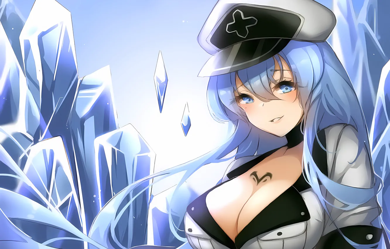 Photo wallpaper girl, ice, sexy, cleavage, long hair, boobs, anime, beautiful