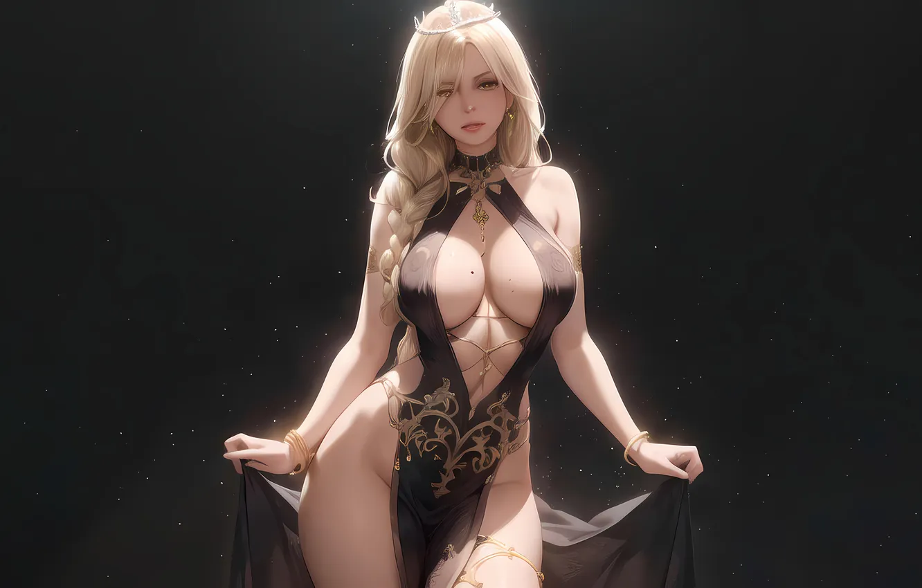 Photo wallpaper girl, sexy, cleavage, long hair, dress, boobs, sexy girl, anime