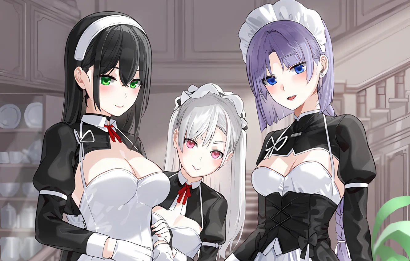 Photo wallpaper sexy, cleavage, green eyes, long hair, dress, girls, boobs, anime