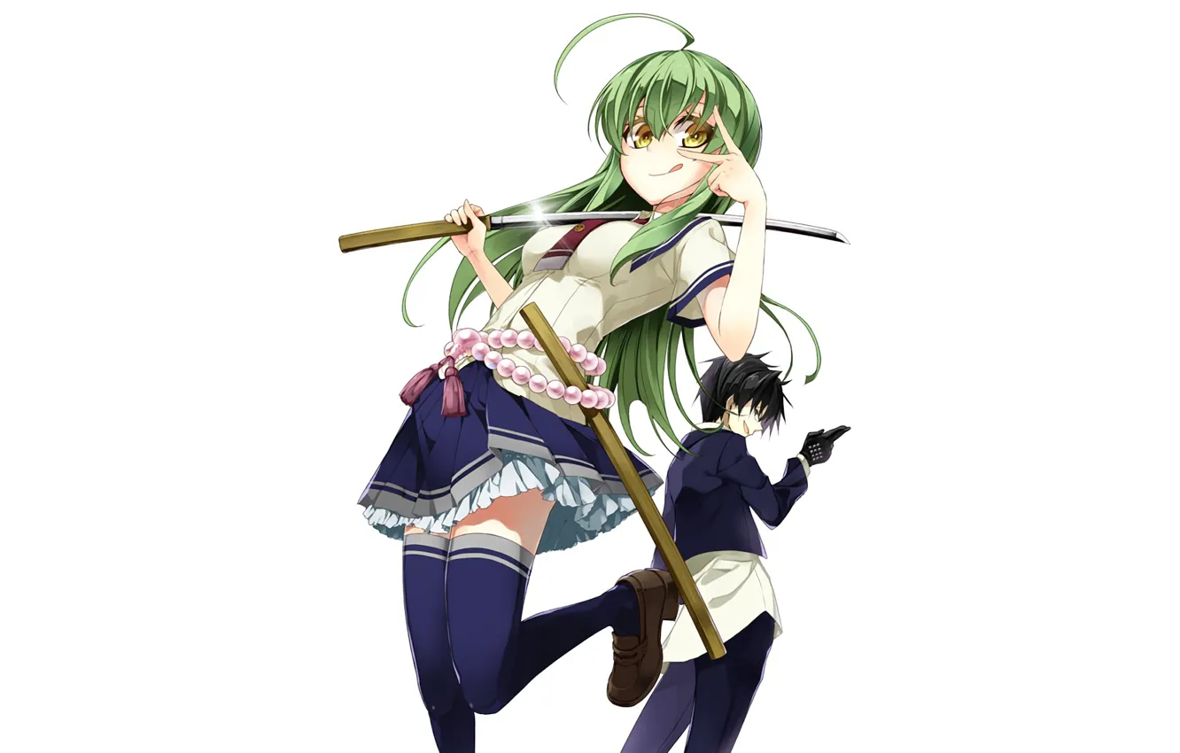 Photo wallpaper girl, sword, anime, katana, ken, blade, uniform, seifuku