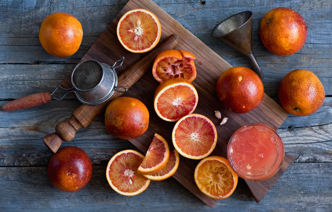 Photo wallpaper oranges, juice, bloody oranges