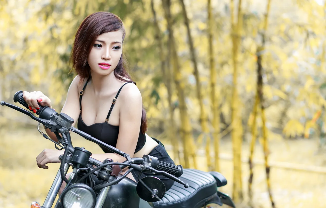 Photo wallpaper girl, motorcycle, Asian