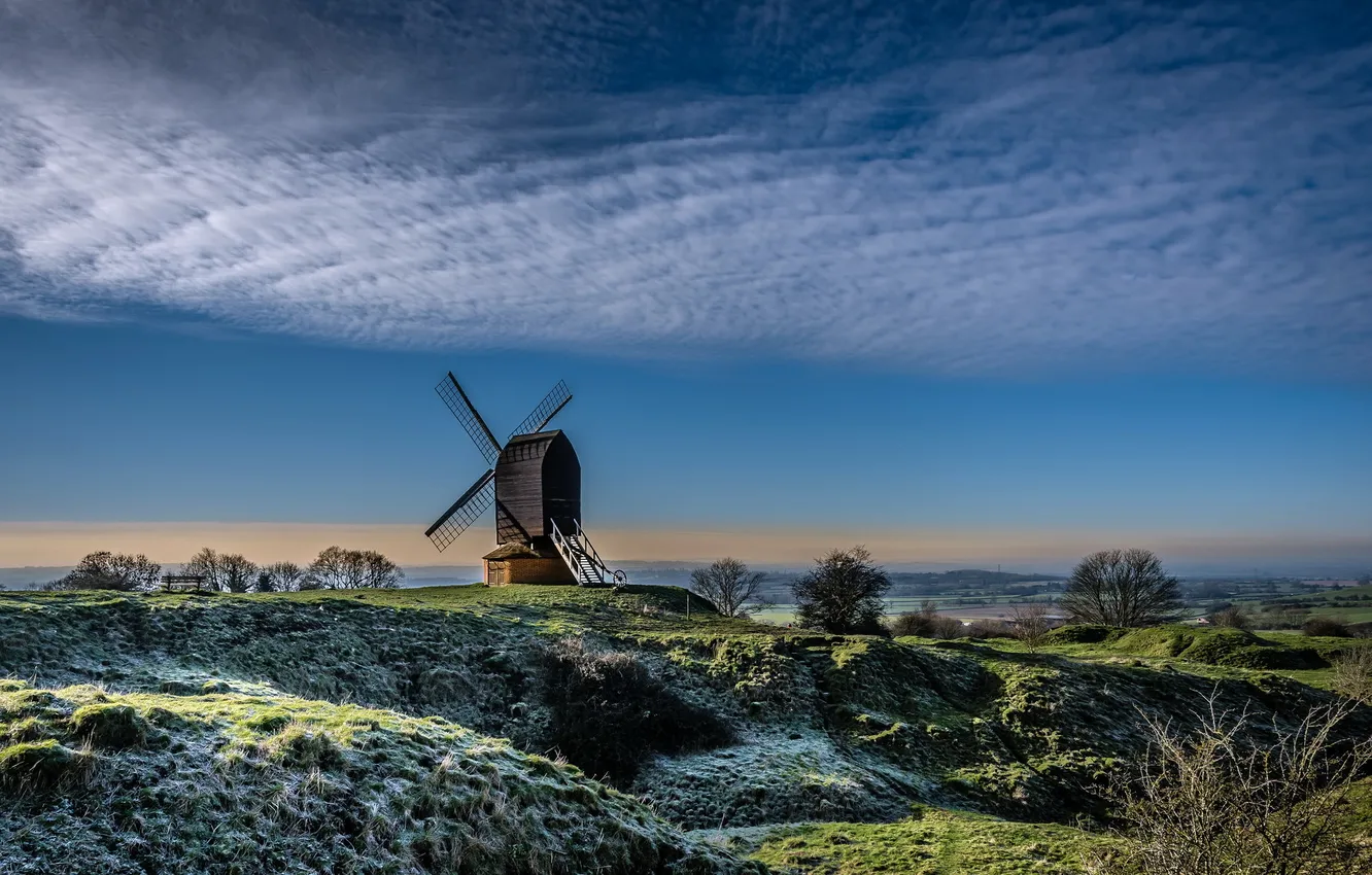 Photo wallpaper winter, the sky, mill