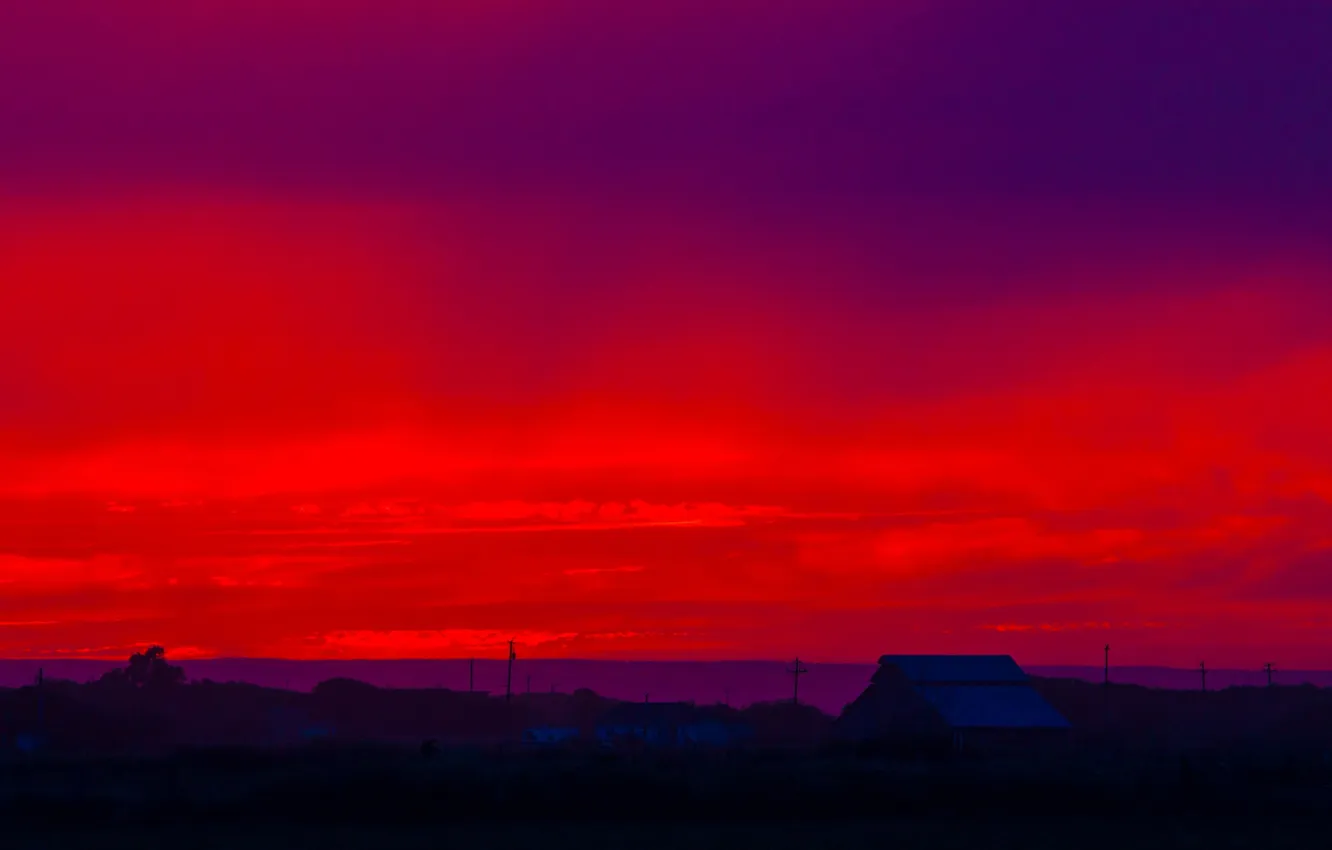 Photo wallpaper roof, the sky, clouds, sunset, home, glow