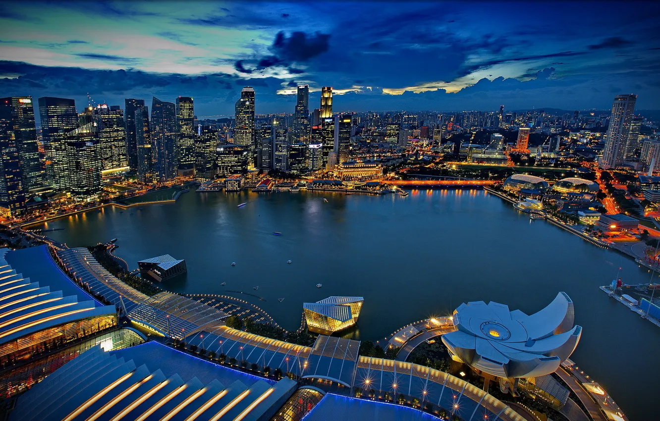 Photo wallpaper city, home, the evening, Singapore, Singapore, high-rise buildings.