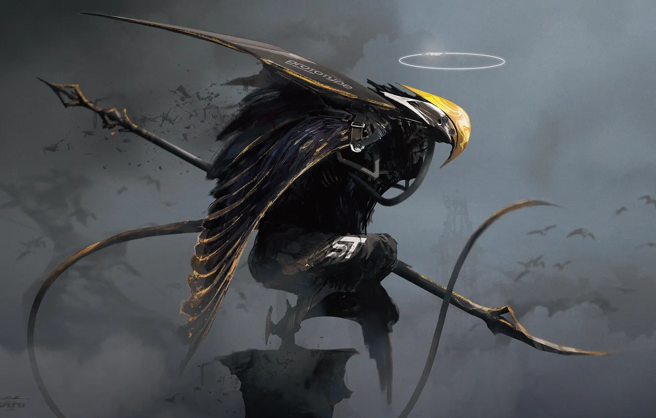 Photo wallpaper weapons, fiction, wings, beak, art, sci-fi