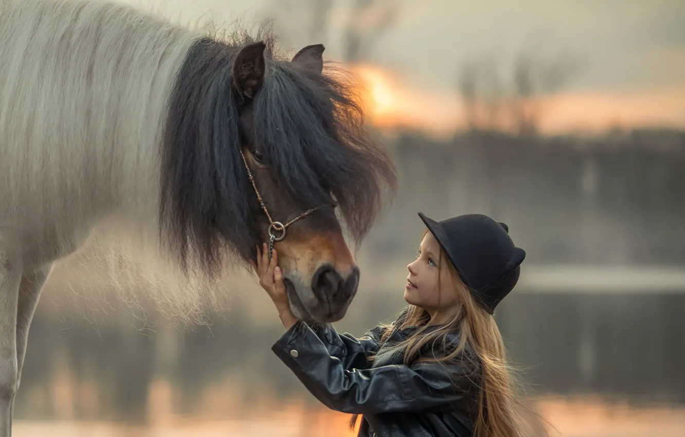 Photo wallpaper hat, horse, girl