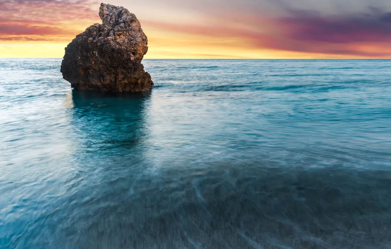 Photo wallpaper the ocean, rocks, dawn, island, Greece, Milos Beach, Lefkada
