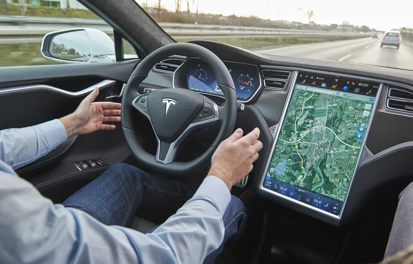 Photo wallpaper Tesla, Model S, autonomous driving, electric vehicle