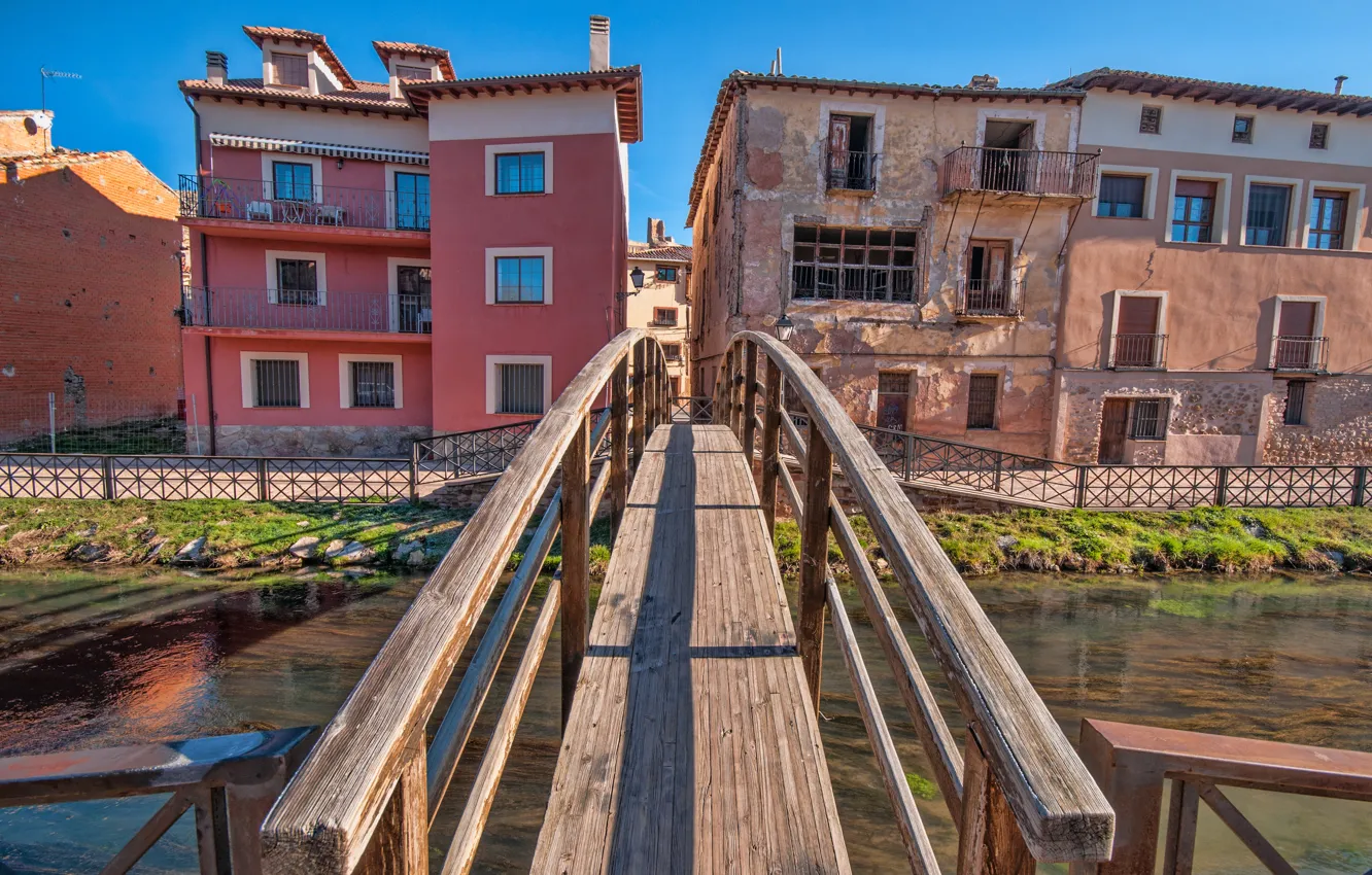 Photo wallpaper the city, building, home, channel, the bridge, bridge, buildings, Town