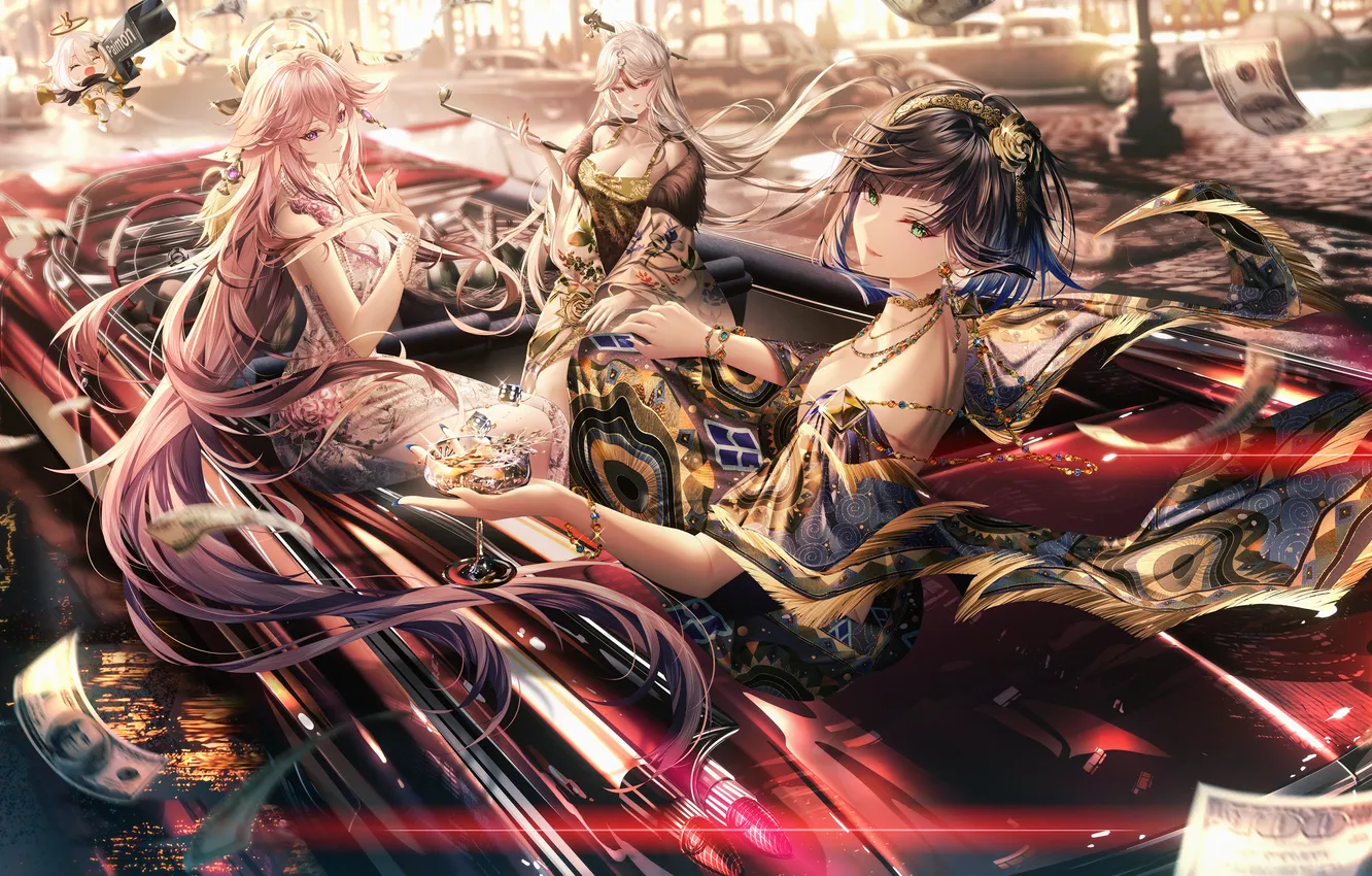 Photo wallpaper sexy girl, beautifil girl, Genshin Impact, Ningguang, Yae Miko, Yelan