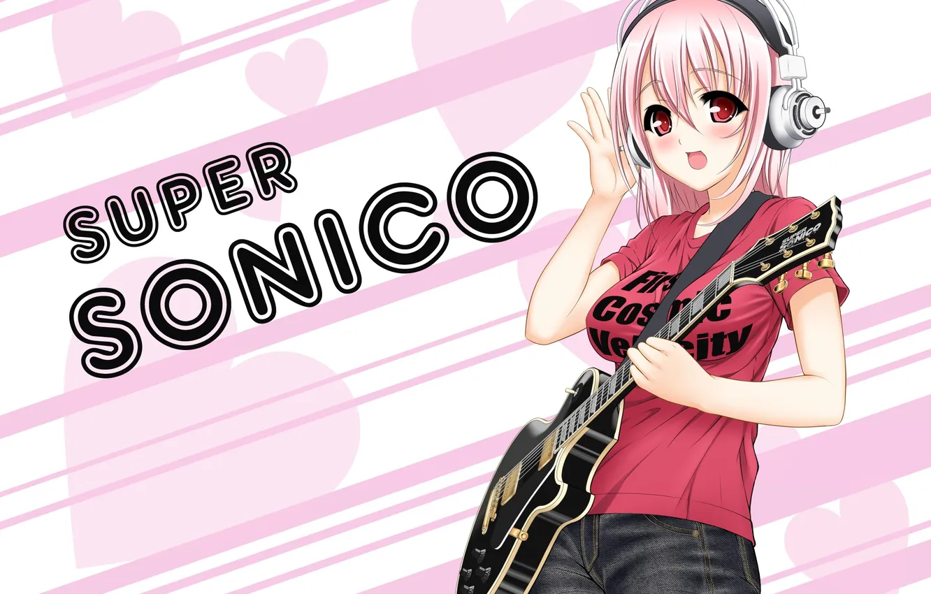Photo wallpaper look, girl, smile, guitar, NitroPLus, art, Super Sonic, oshou