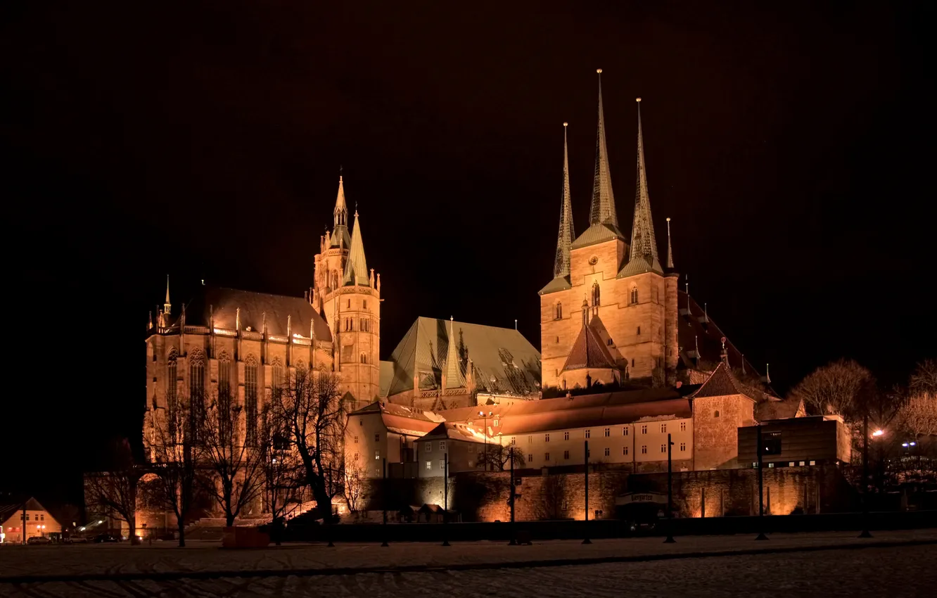 Photo wallpaper night, lights, castle, Germany, Erfurt