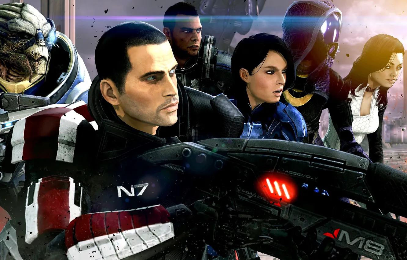 Photo wallpaper mass effect, shepard, miranda lawson, Ashley Williams, garrus vakarian, tali, james vega