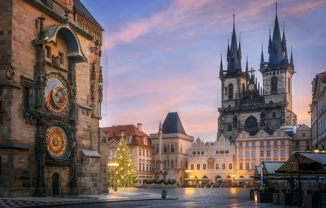 Photo wallpaper the city, holiday, building, new year, home, Christmas, Prague, Czech Republic