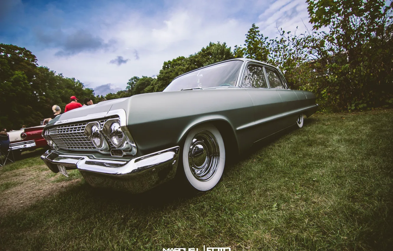 Photo wallpaper Chevrolet, grey, Impala, 1963, Stance, Low Ride