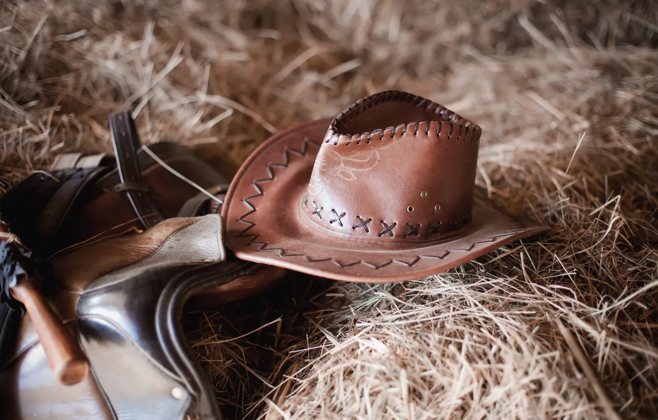 Photo wallpaper leather, straw, cowboy hat