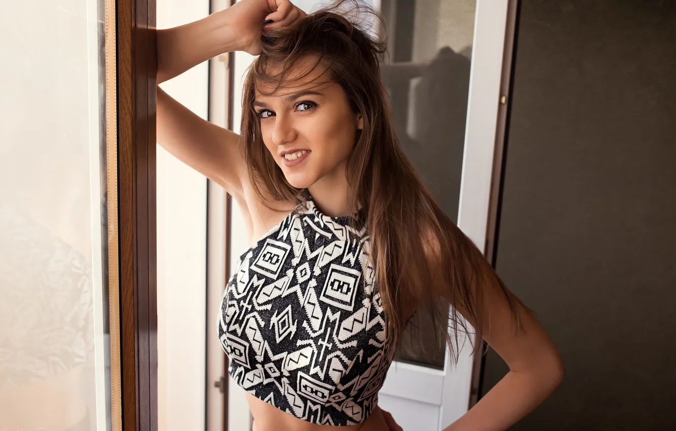 Photo wallpaper look, pose, model, portrait, makeup, hairstyle, brown hair, topic