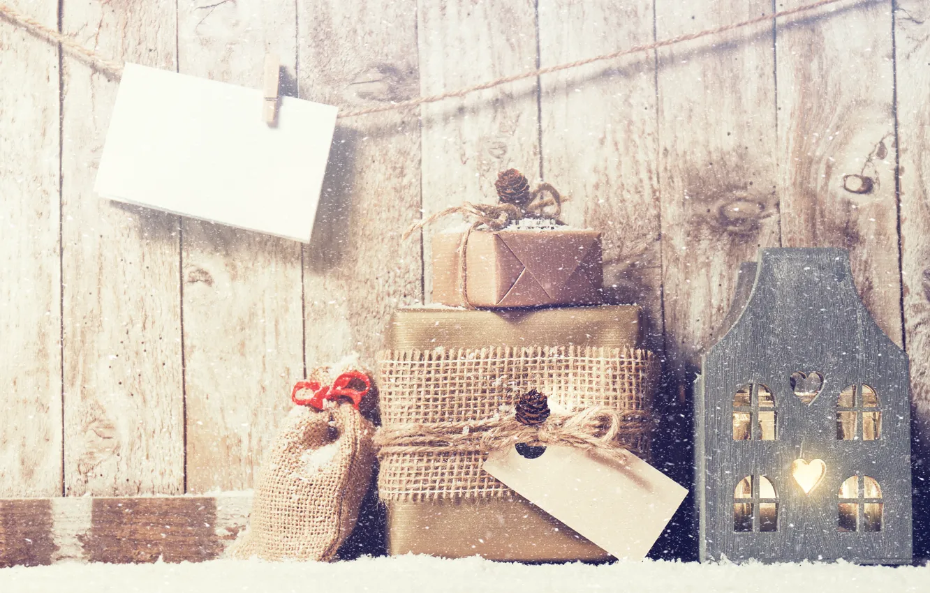 Photo wallpaper winter, snow, gift, house, decor, Valeria Maksakova