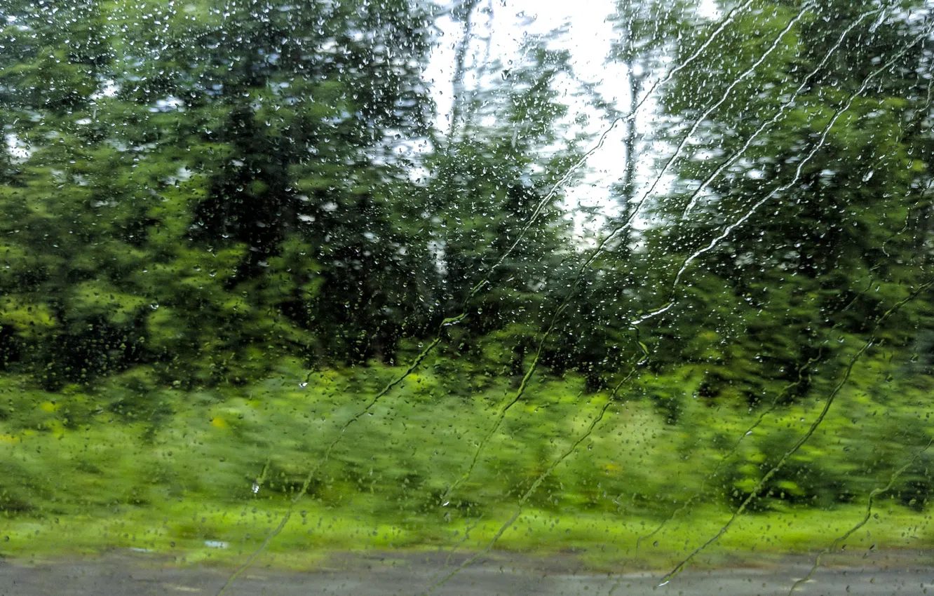 Photo wallpaper glass, drops, rain, window