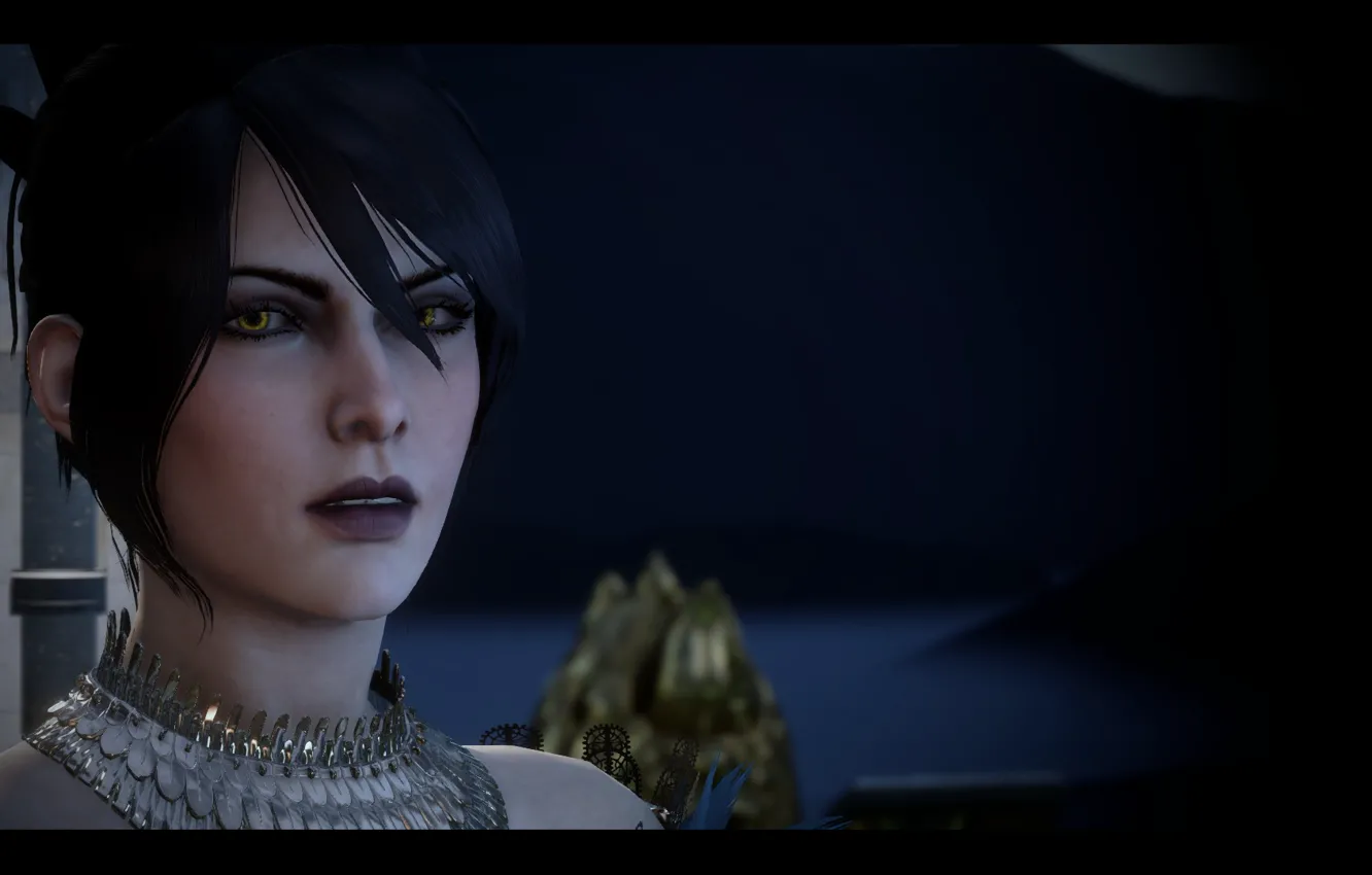 Photo wallpaper eyes, look, decoration, face, hairstyle, lips, shoulders, Morrigan