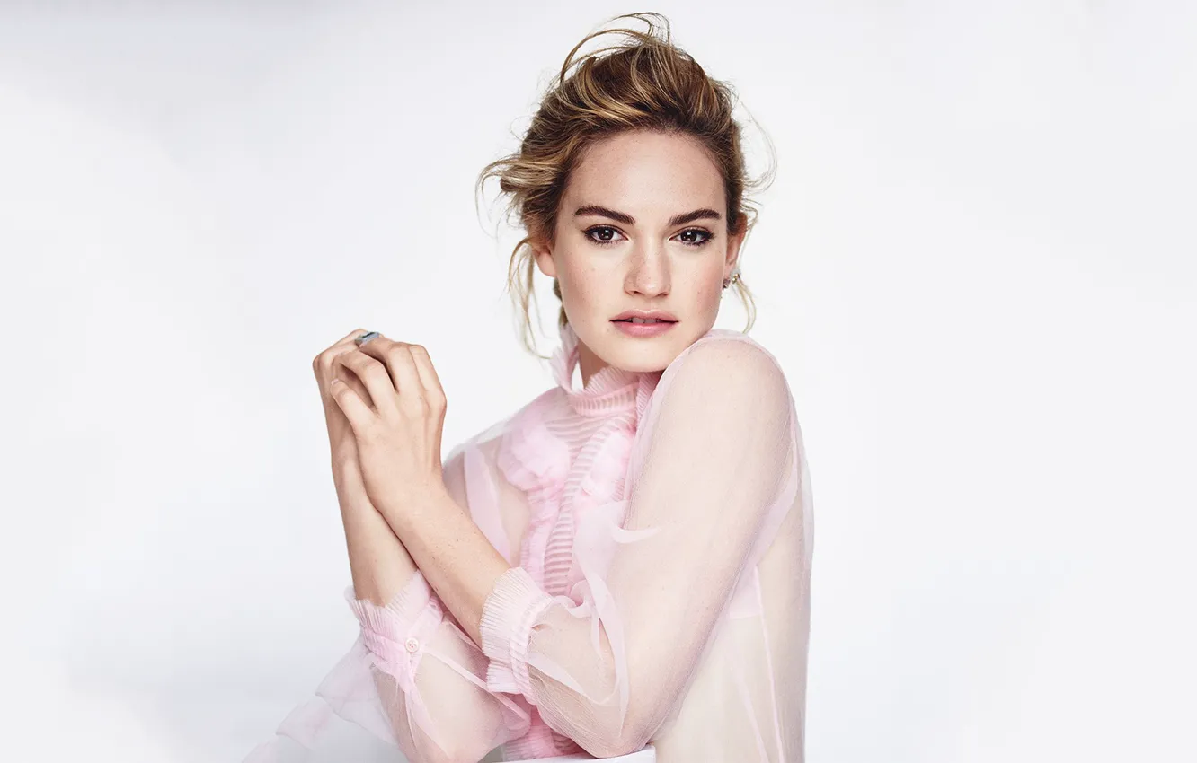 Photo wallpaper look, girl, pose, portrait, blouse, beautiful, Lily James
