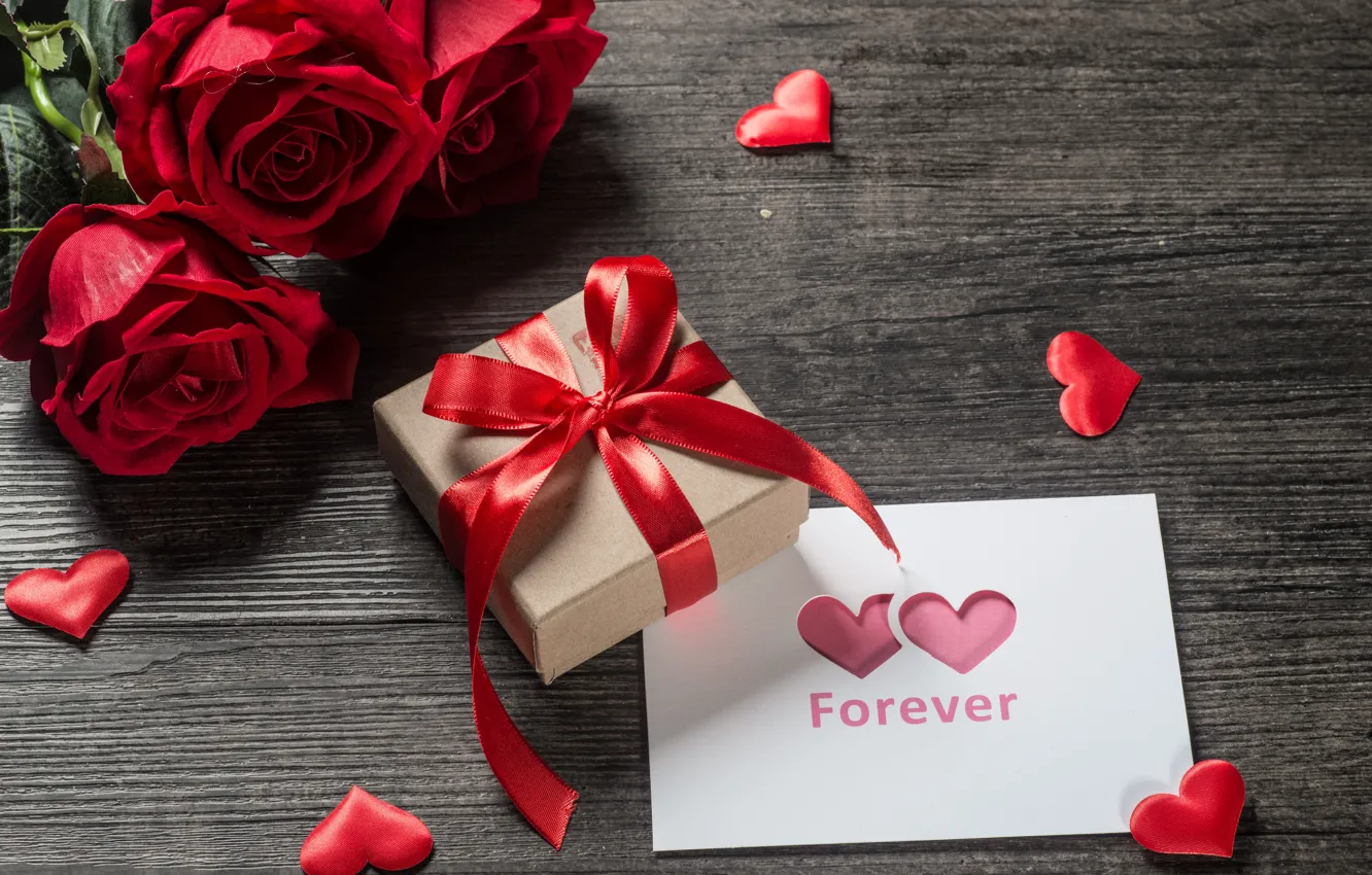 Photo wallpaper love, red, gift, heart, roses, bouquet, red, love