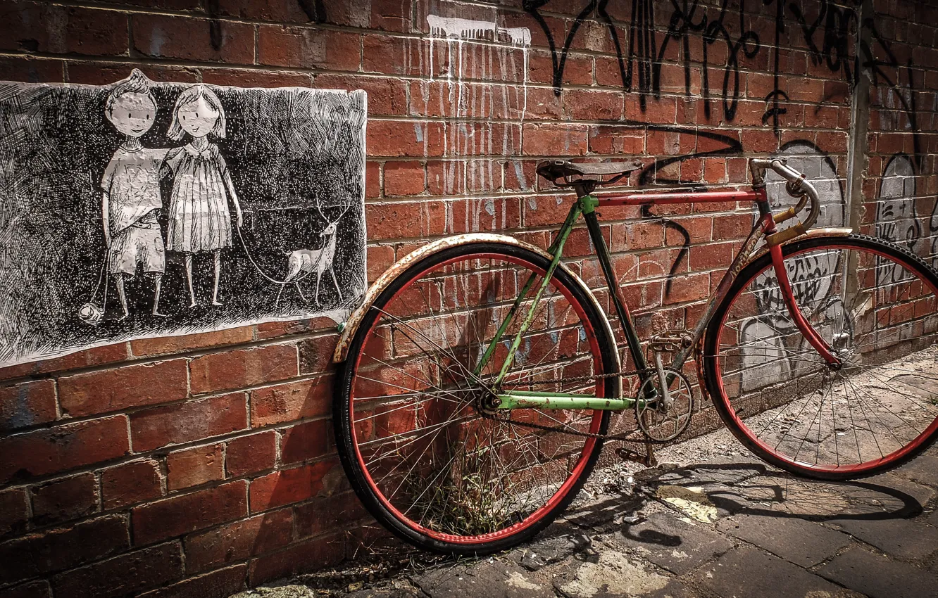 Photo wallpaper bike, the city, wall, street