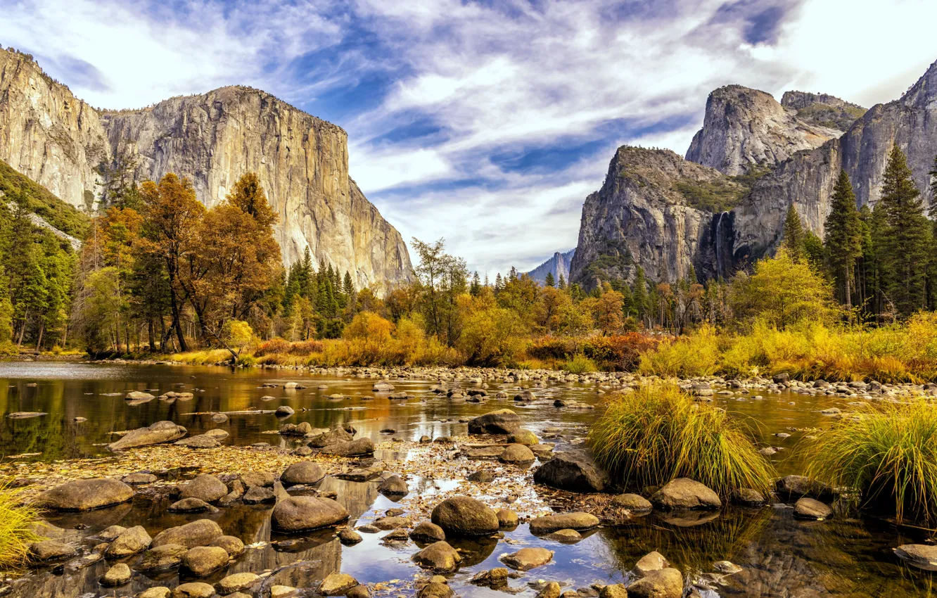 Photo wallpaper Mountains, Trees, CA, USA, River, California, Yosemite national Park, Yosemite National Park