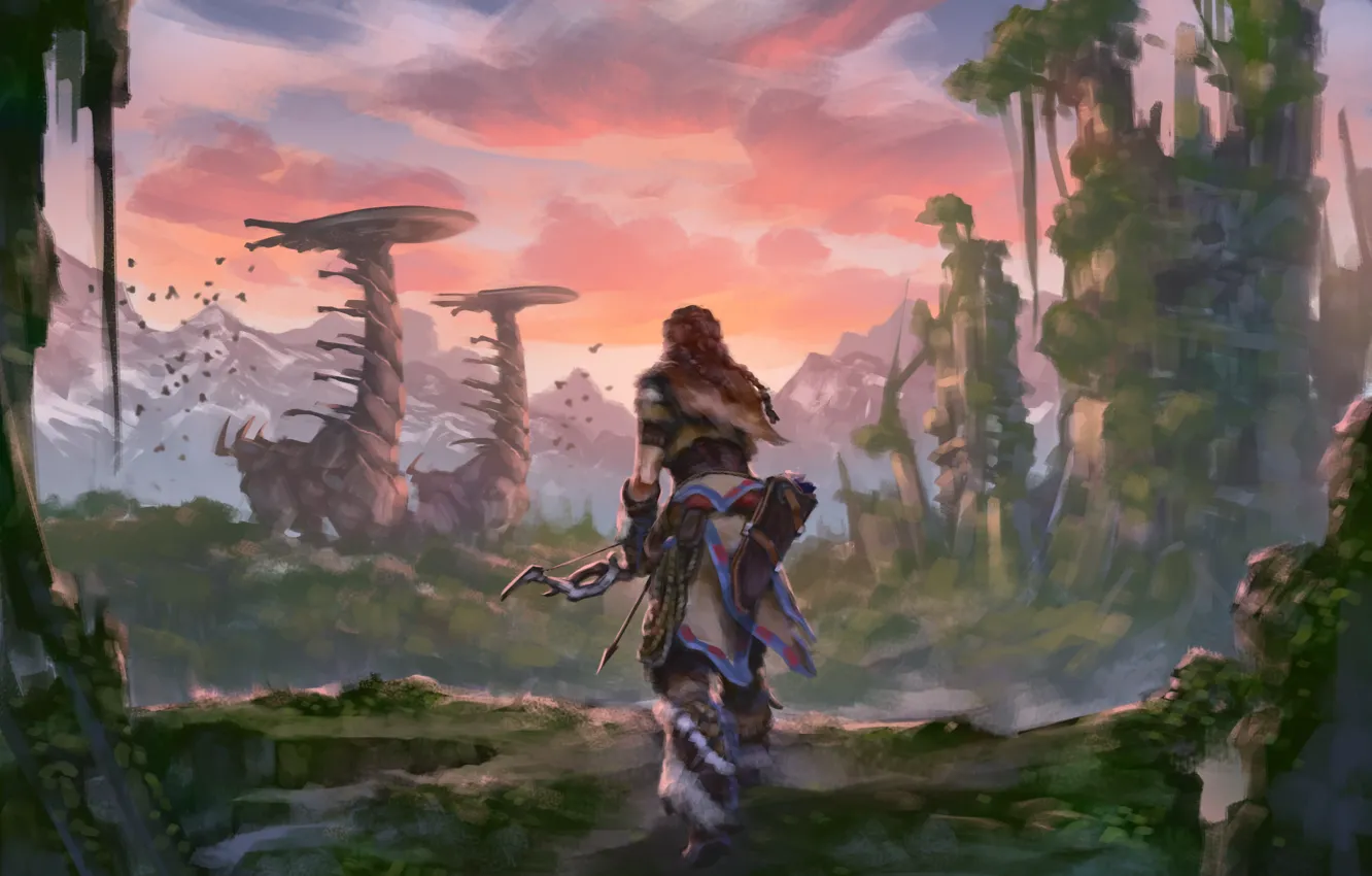 Photo wallpaper Sony, art, PS4, Horizon: Zero Dawn, Aloy