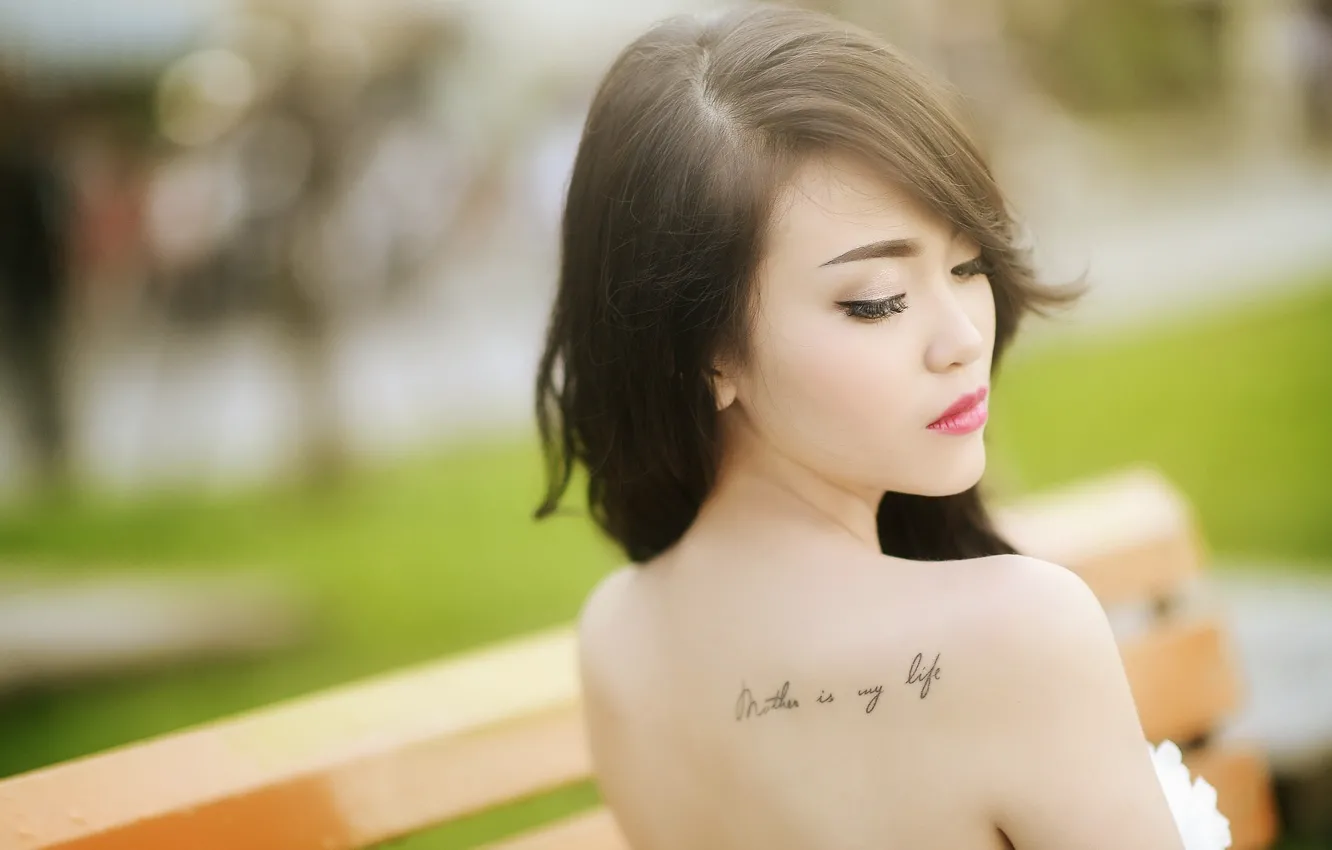 Photo wallpaper girl, tattoo, Asian