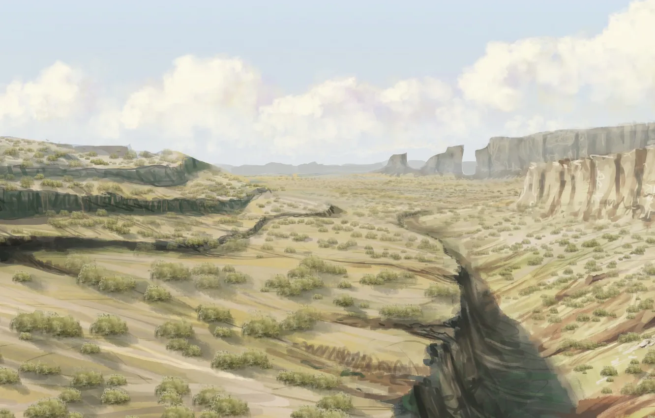 Photo wallpaper grass, rocks, art, Heath