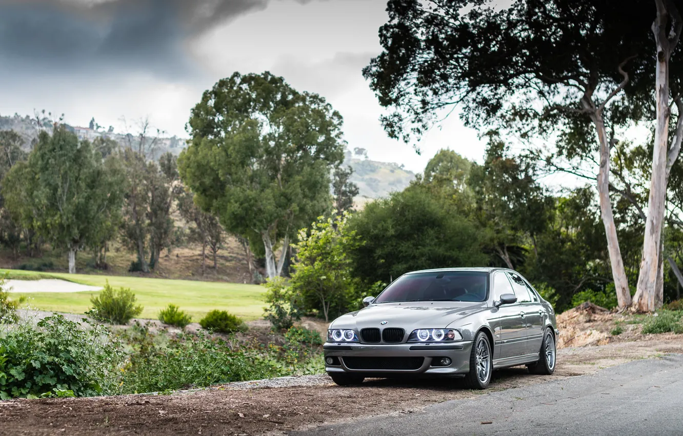 Photo wallpaper bmw, silver, e39, headlights, M5