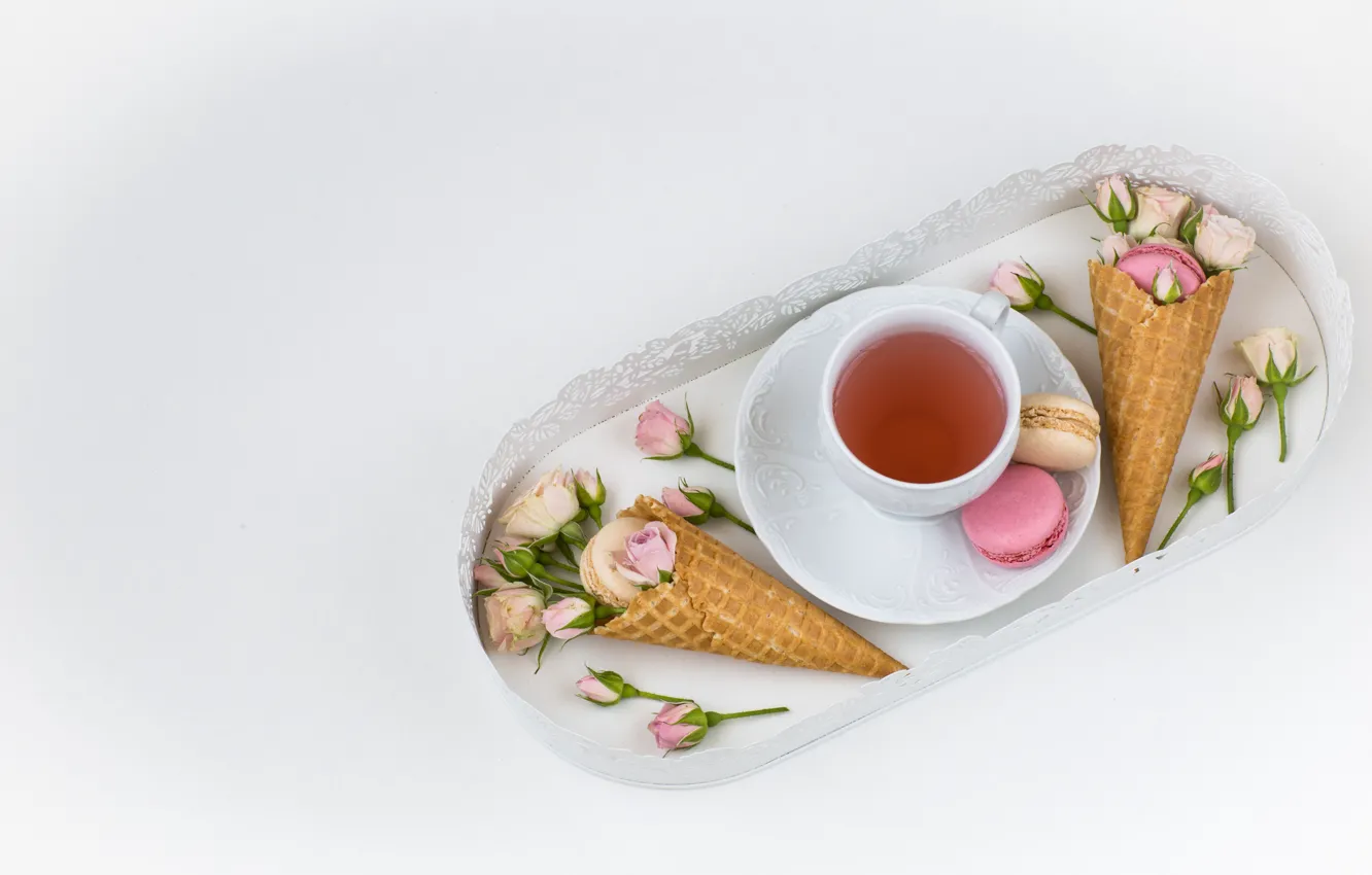 Photo wallpaper tea, cookies, tray, Julija Vilvarin