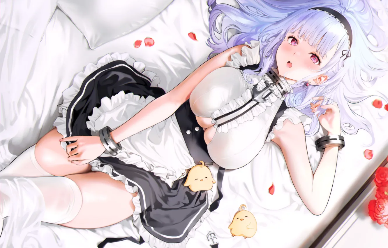 Photo wallpaper chickens, bed, roses, petals, Dido, Azur Lane, by mery