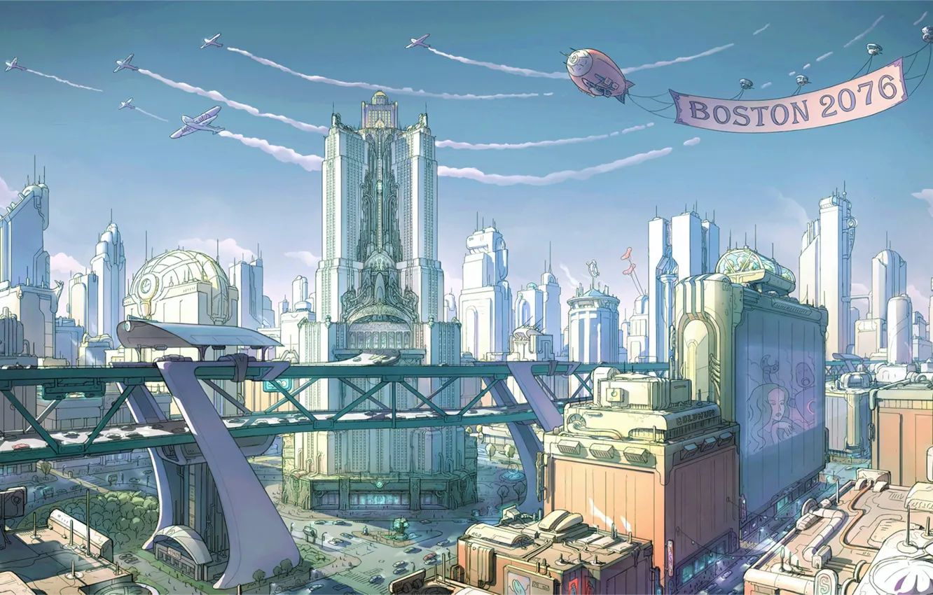 Photo wallpaper Figure, The city, The game, Fallout, Art, Boston, Concept Art, Ilya Nazarov