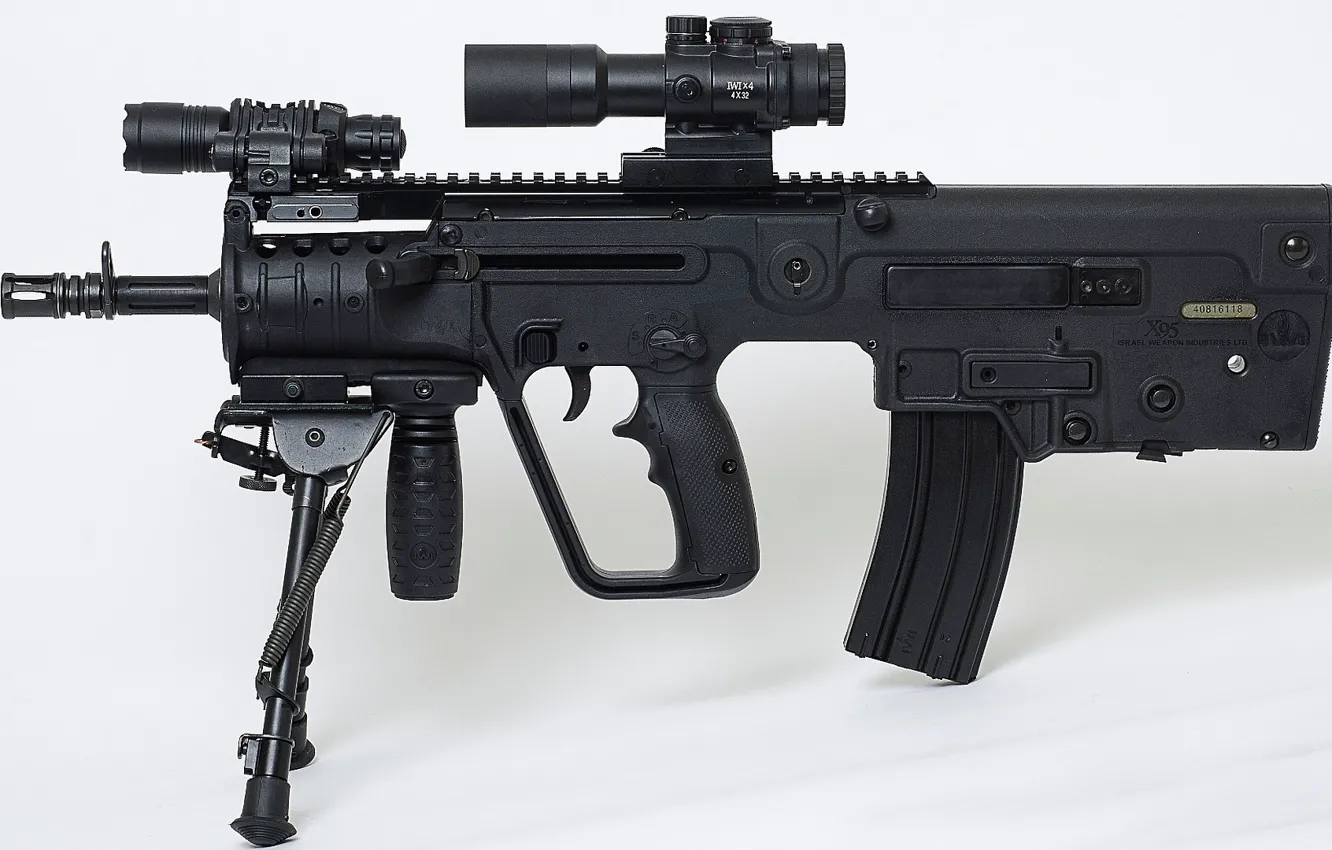 Photo wallpaper gun, weapon, background, rifle, assault rifle, machine gun, telescope, Tavor